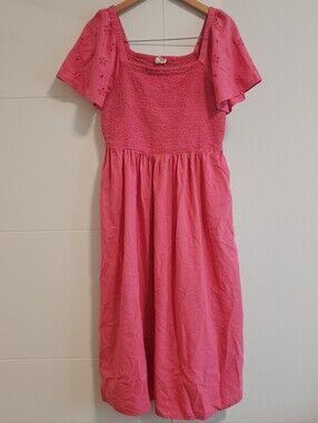 Beachlunchlounge Cotton Blend Smocked Shortsleeve Midi Dress